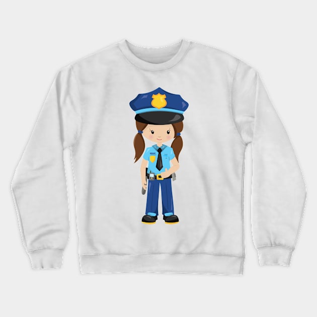 Police Girl, Police Officer, Cop, Brown Hair Crewneck Sweatshirt by Jelena Dunčević